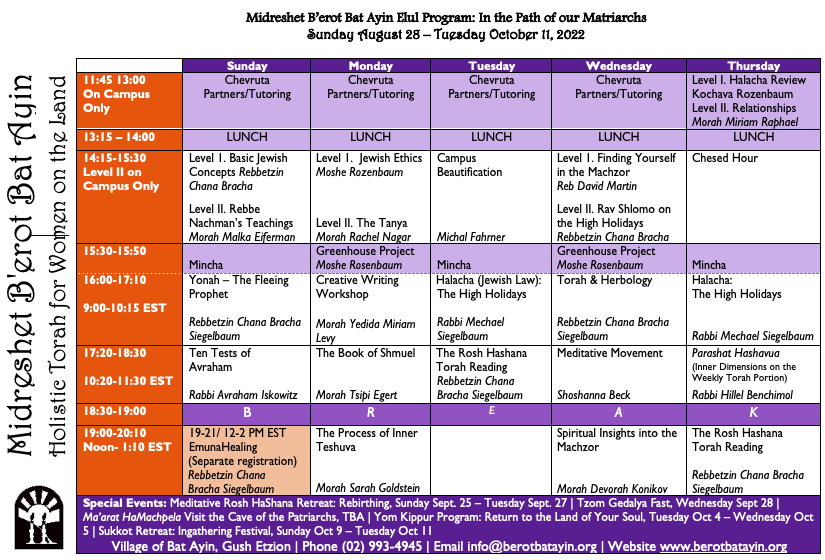 elul schedule B'erot